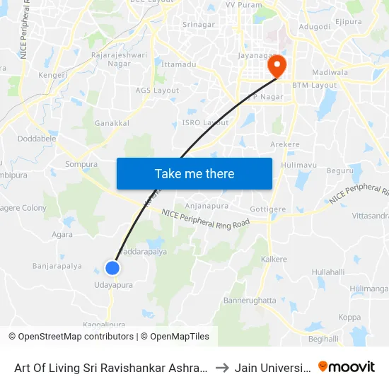 Art Of Living Sri Ravishankar Ashram to Jain University map