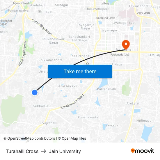 Turahalli Cross to Jain University map