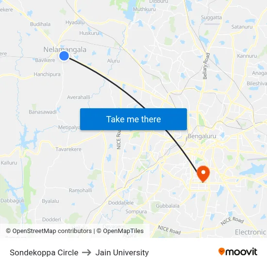 Sondekoppa Circle to Jain University map