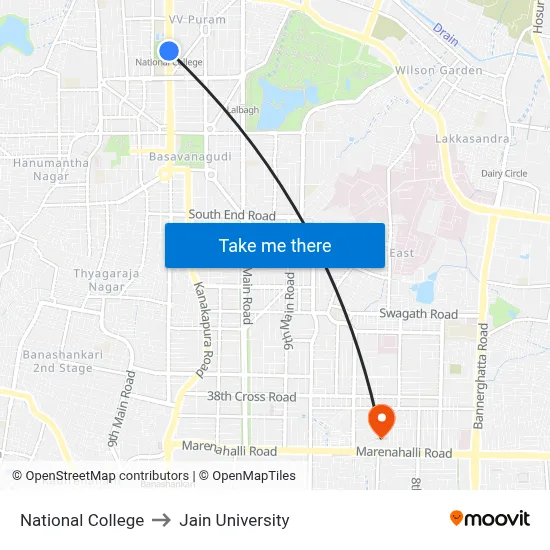 National College to Jain University map