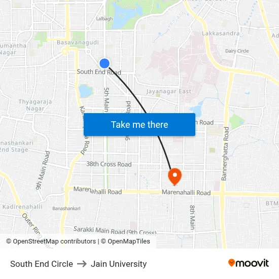 South End Circle to Jain University map