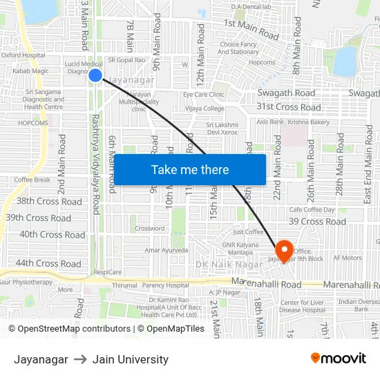 Jayanagar to Jain University map