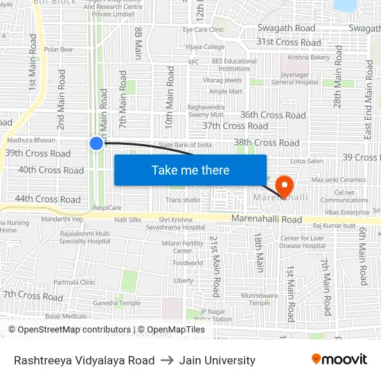 Rashtreeya Vidyalaya Road to Jain University map