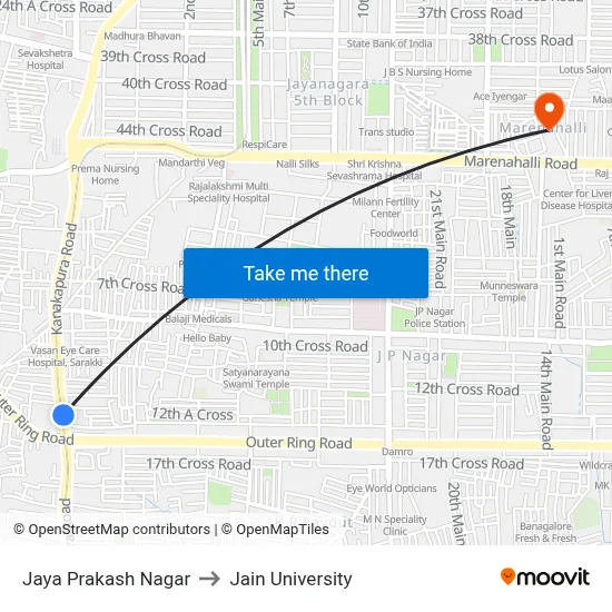 Jaya Prakash Nagar to Jain University map