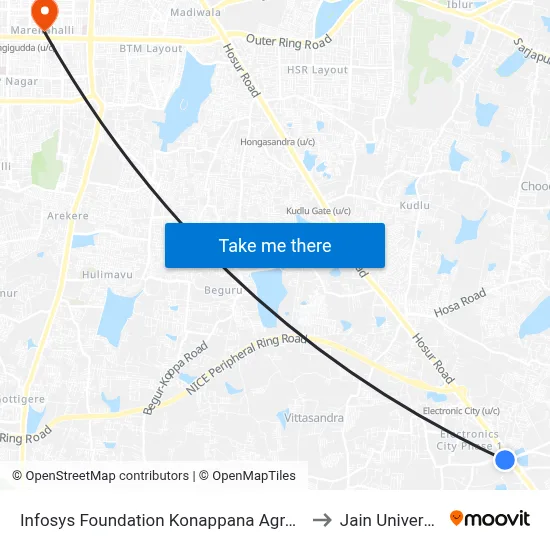 Infosys Foundation Konappana Agrahara to Jain University map