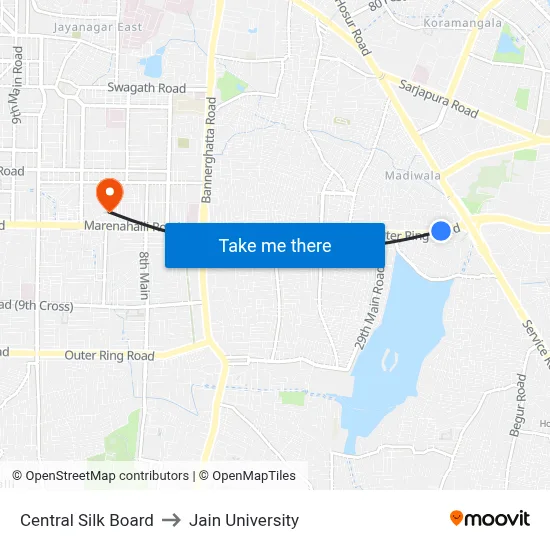 Central Silk Board to Jain University map