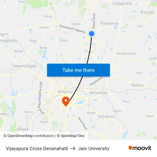 Vijayapura Cross Devanahalli to Jain University map