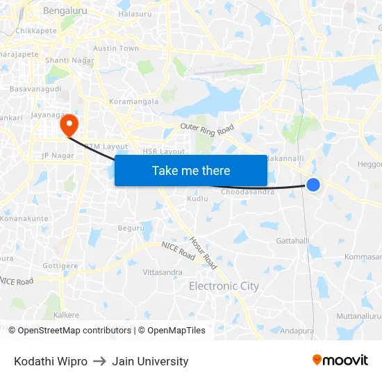 Kodathi Wipro to Jain University map