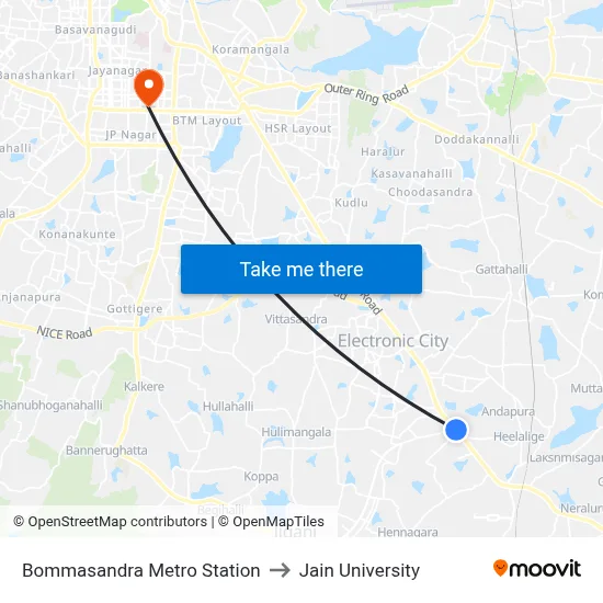 Bommasandra Metro Station to Jain University map