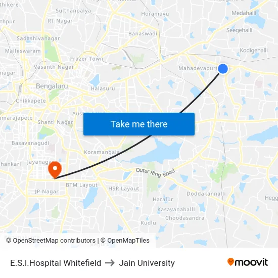 E.S.I.Hospital Whitefield to Jain University map