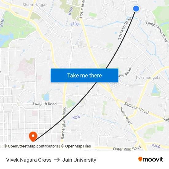 Vivek Nagara Cross to Jain University map