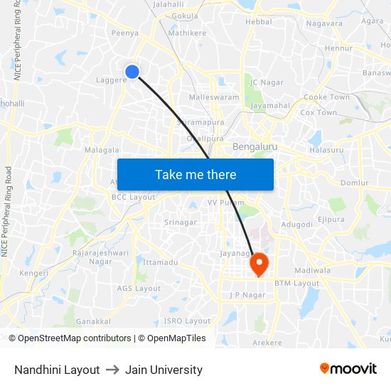 Nandhini Layout to Jain University map