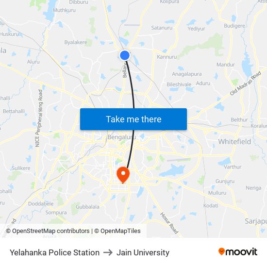 Yelahanka Police Station to Jain University map