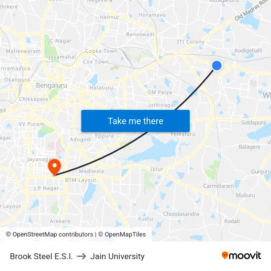 Brook Steel E.S.I. to Jain University map