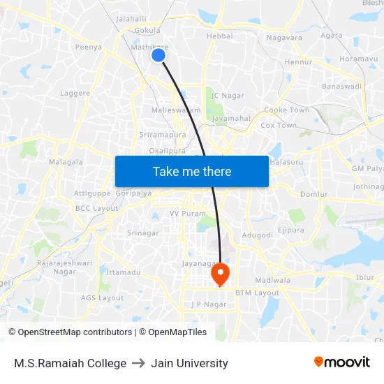 M.S.Ramaiah College to Jain University map