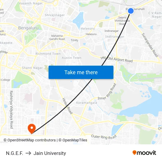 N.G.E.F. to Jain University map