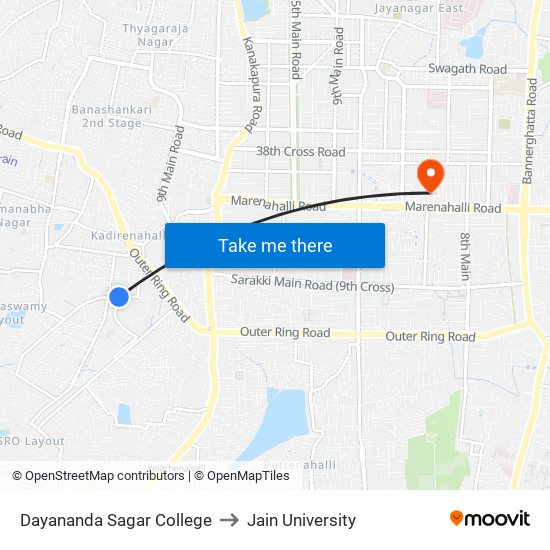 Dayananda Sagar College to Jain University map