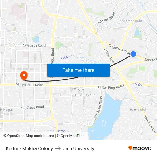 Kudure Mukha Colony to Jain University map