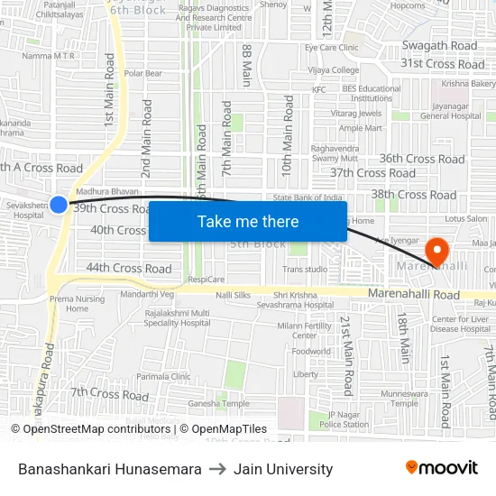 Banashankari Hunasemara to Jain University map