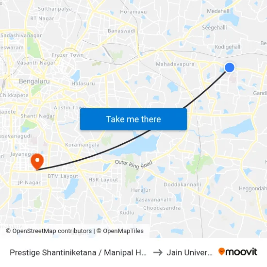 Prestige Shantiniketana / Manipal Hospital to Jain University map