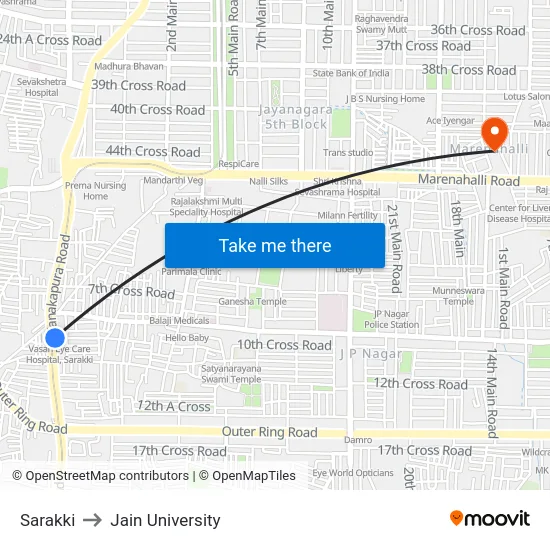 Sarakki to Jain University map
