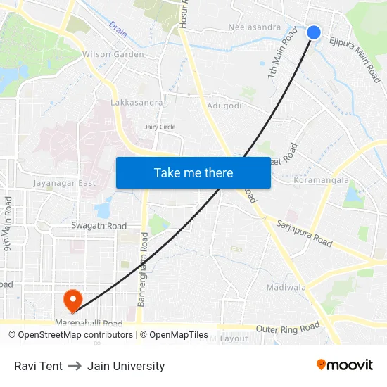 Ravi Tent to Jain University map