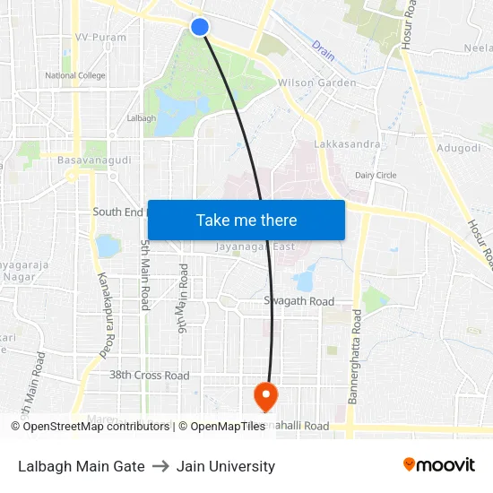 Lalbagh Main Gate to Jain University map