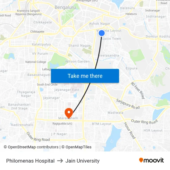 Philomenas Hospital to Jain University map