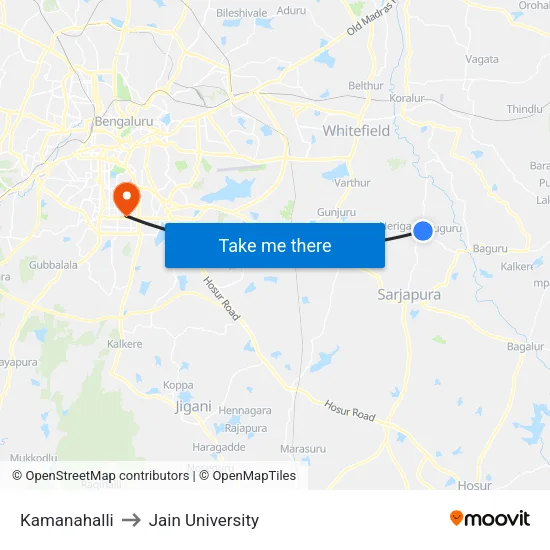 Kamanahalli to Jain University map