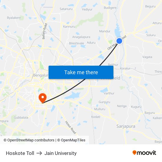 Hoskote Toll to Jain University map