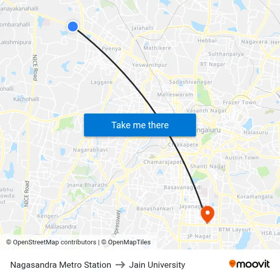 Nagasandra Metro Station to Jain University map