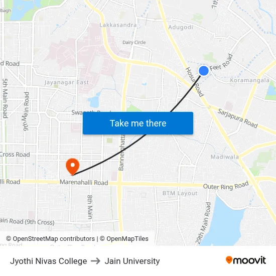 Jyothi Nivas College to Jain University map