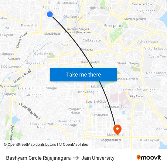 Bashyam Circle Rajajinagara to Jain University map