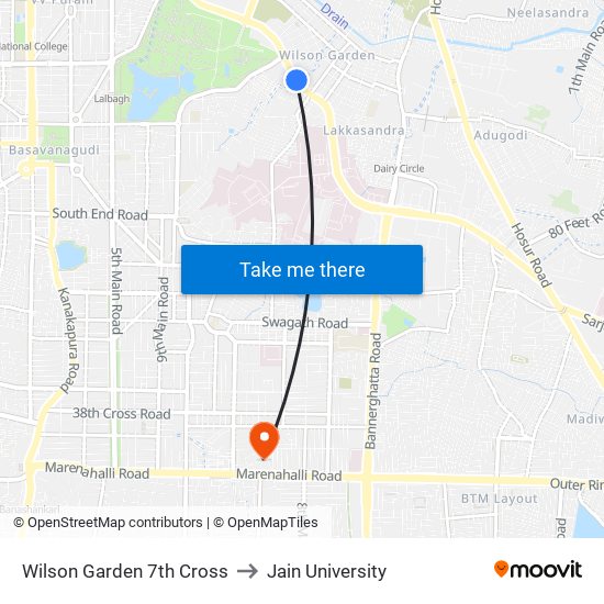 Wilson Garden 7th Cross to Jain University map