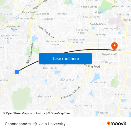 Channasandra to Jain University map
