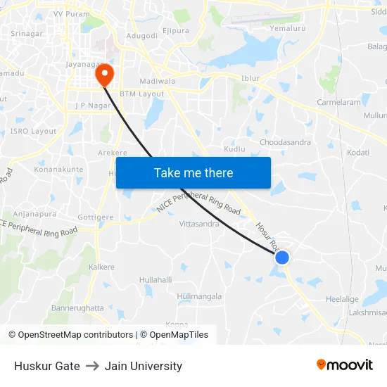 Huskur Gate to Jain University map