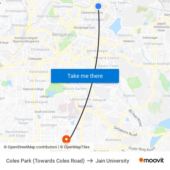 Coles Park (Towards Coles Road) to Jain University map