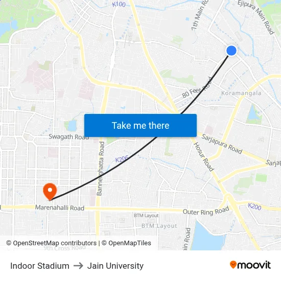 Indoor Stadium to Jain University map