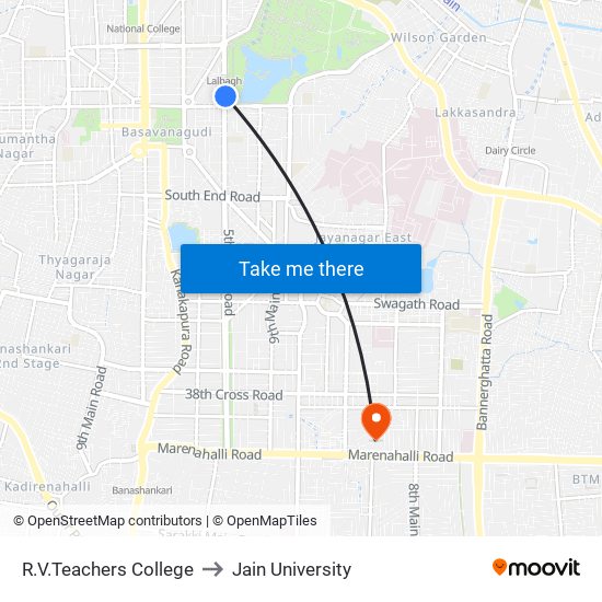 R.V.Teachers College to Jain University map