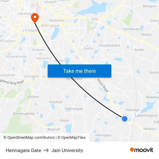 Hennagara Gate to Jain University map