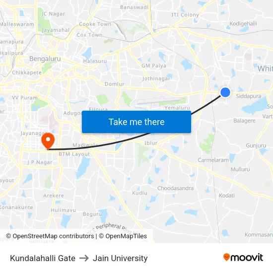 Kundalahalli Gate to Jain University map