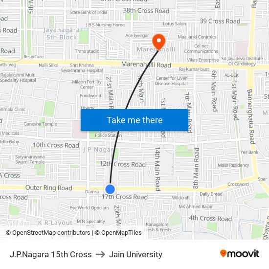 J.P.Nagara 15th Cross to Jain University map