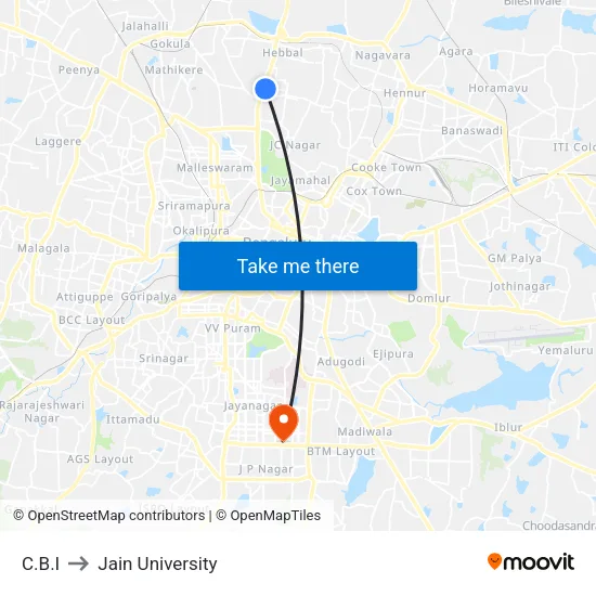 C.B.I to Jain University map