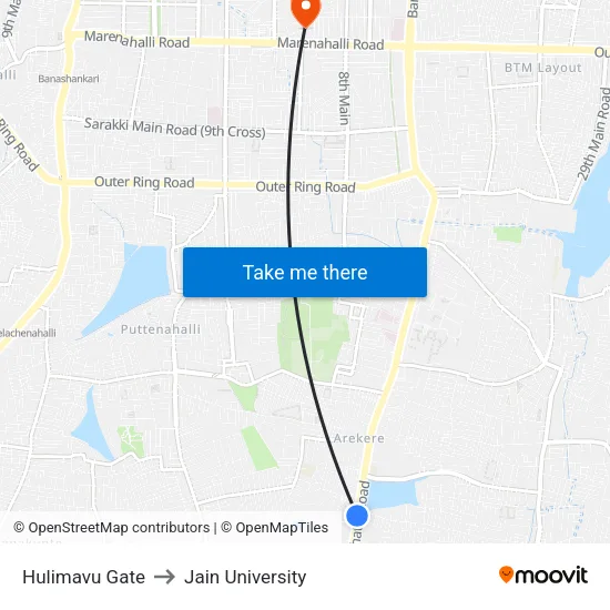 Hulimavu Gate to Jain University map