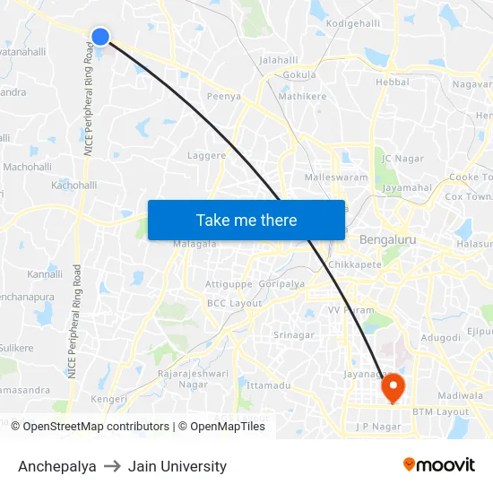 Anchepalya to Jain University map