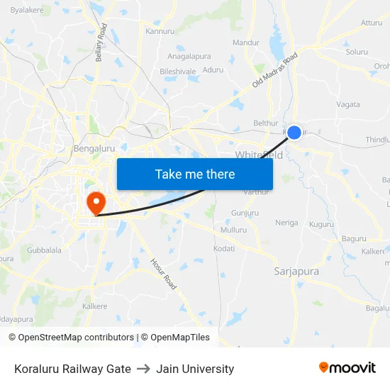 Koraluru Railway Gate to Jain University map