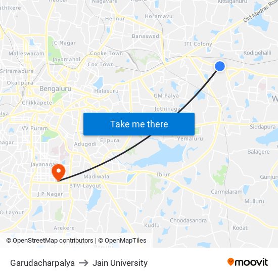 Garudacharpalya to Jain University map