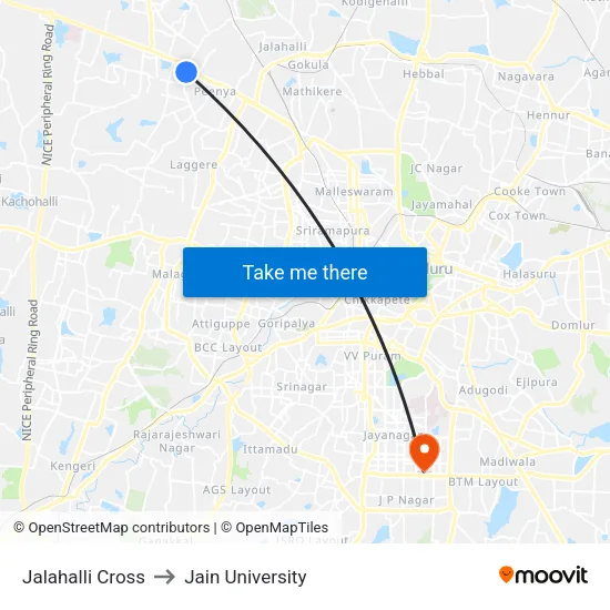 Jalahalli Cross to Jain University map