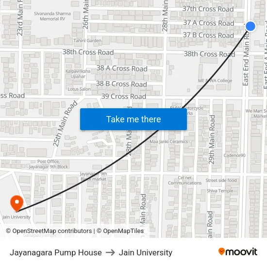 Jayanagara Pump House to Jain University map