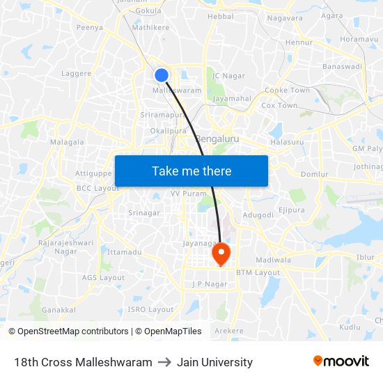 18th Cross Malleshwaram to Jain University map